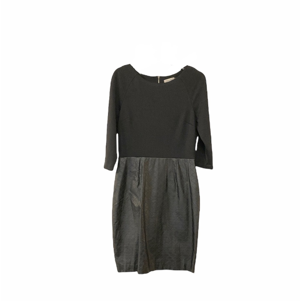 Calvin Klein Black Half Blouse Half Faux Leather Zipper Dress Size 10